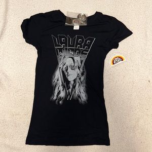 Laura Wilde band t-shirt for women. black. new. two buttons included in size L.